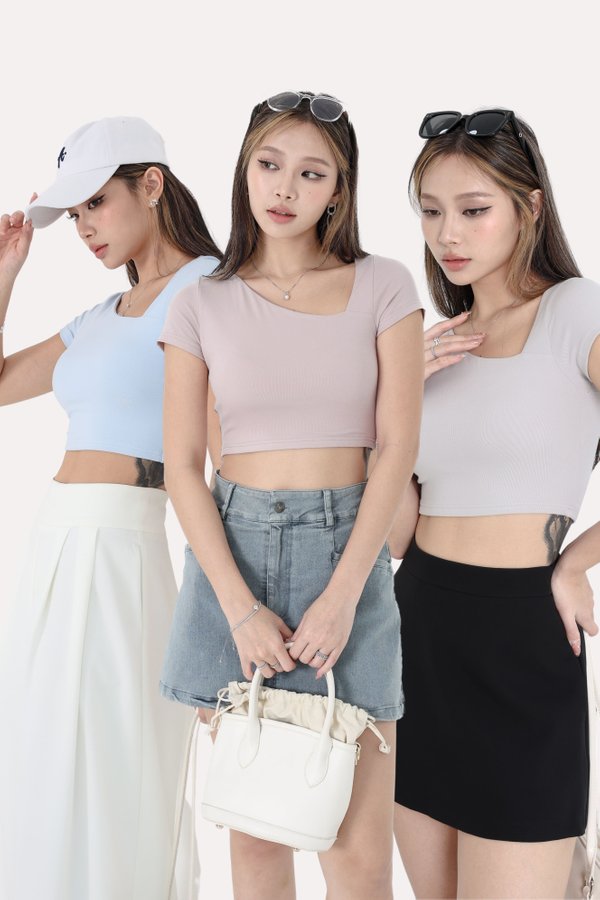 *TPZ* PERFECT CUT BASIC TOP (CROPPED) *BUNDLE OF 3 - LIGHT TAUPE, BABY BLUE, DUSTY PINK* 