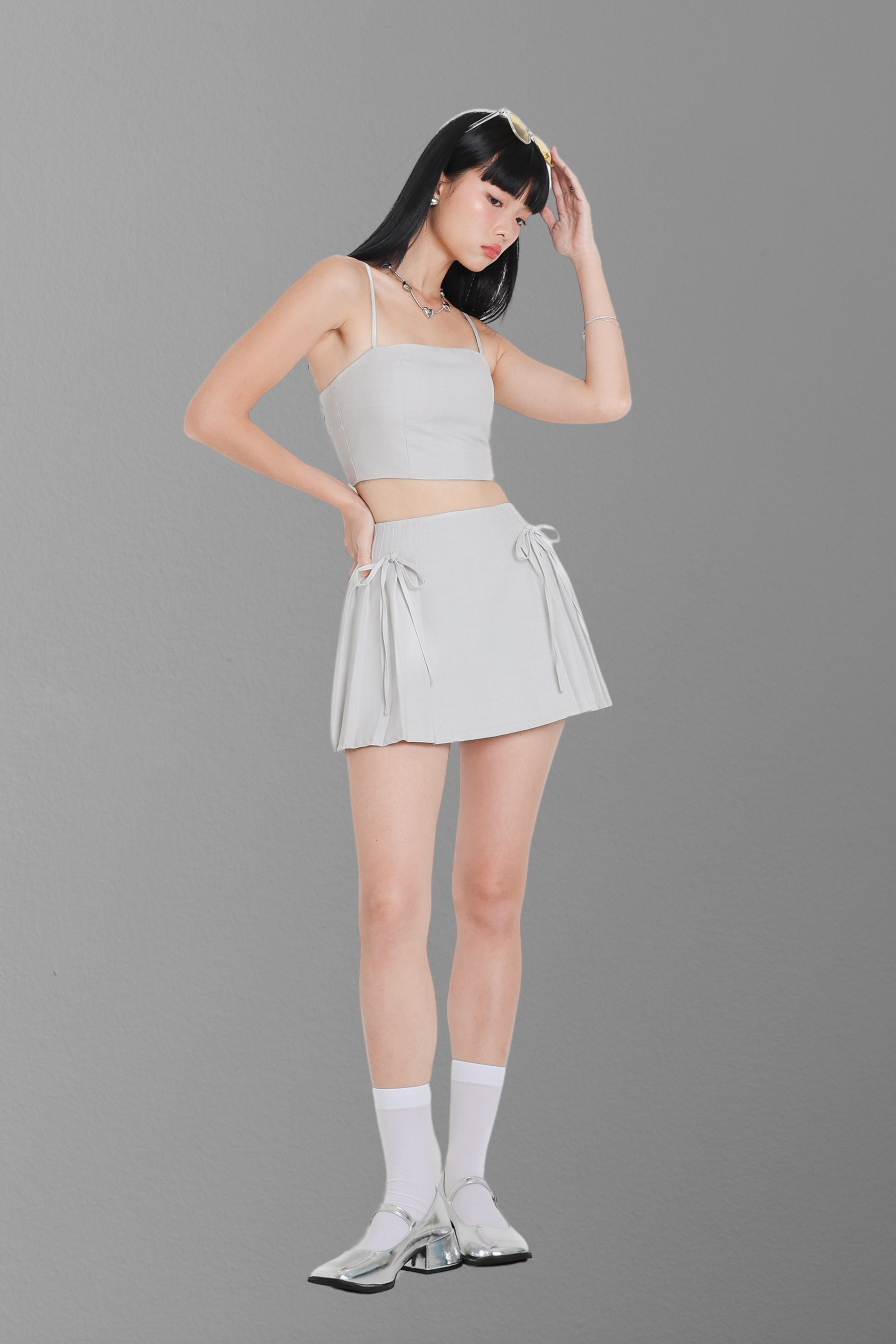 TPZ* JENNIE RIBBON PLEATED SKORTS IN SILVER GREY | TOPAZETTE