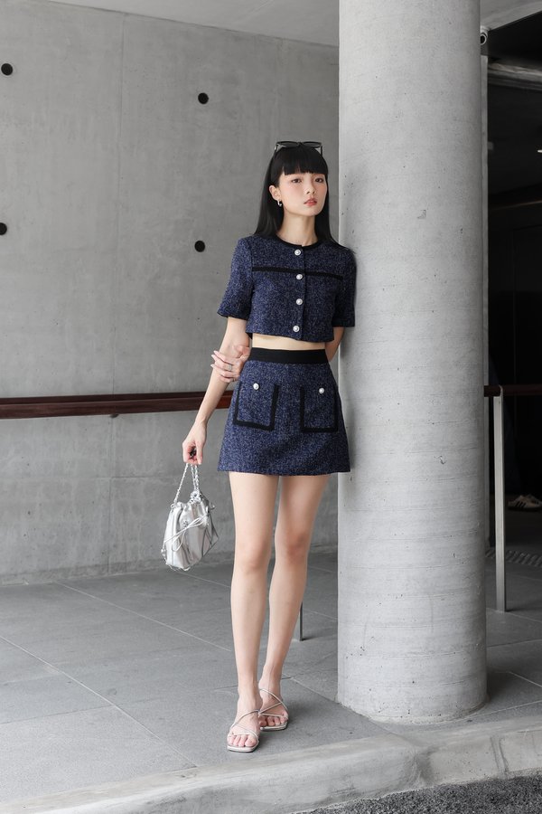 *TPZ* HEIRESS TWEED TOP IN MIDNIGHT NAVY WITH BLACK THREADS 