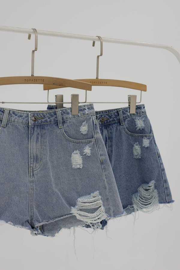 (PRE-ORDER) *TPZ* ON REPEAT RIPPED DENIM SHORTS 2.0 IN MID WASH 