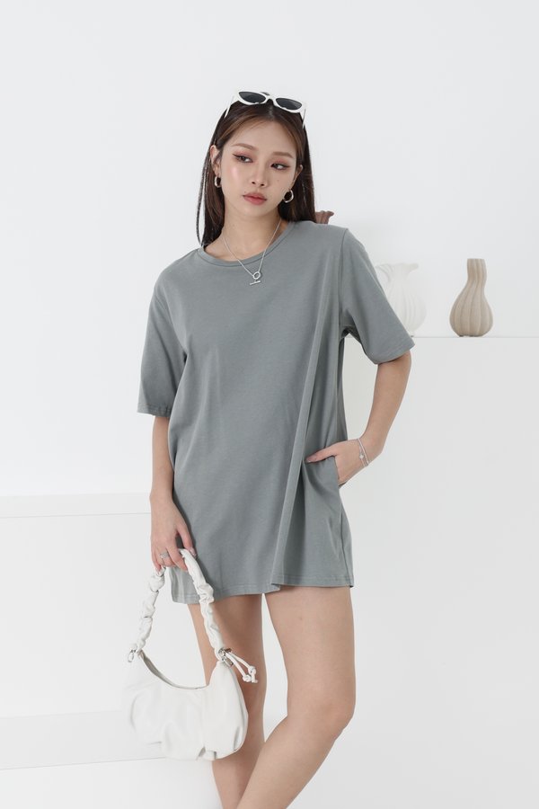 *TPZ* REVERIE TEE DRESS IN DUSTY SAGE (PETITE EDITION) *WITH DETACHABLE SHORTS*