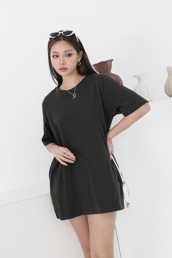 *TPZ* REVERIE TEE DRESS IN GUNMETAL GREEN (PETITE EDITION) *WITH DETACHABLE SHORTS*
