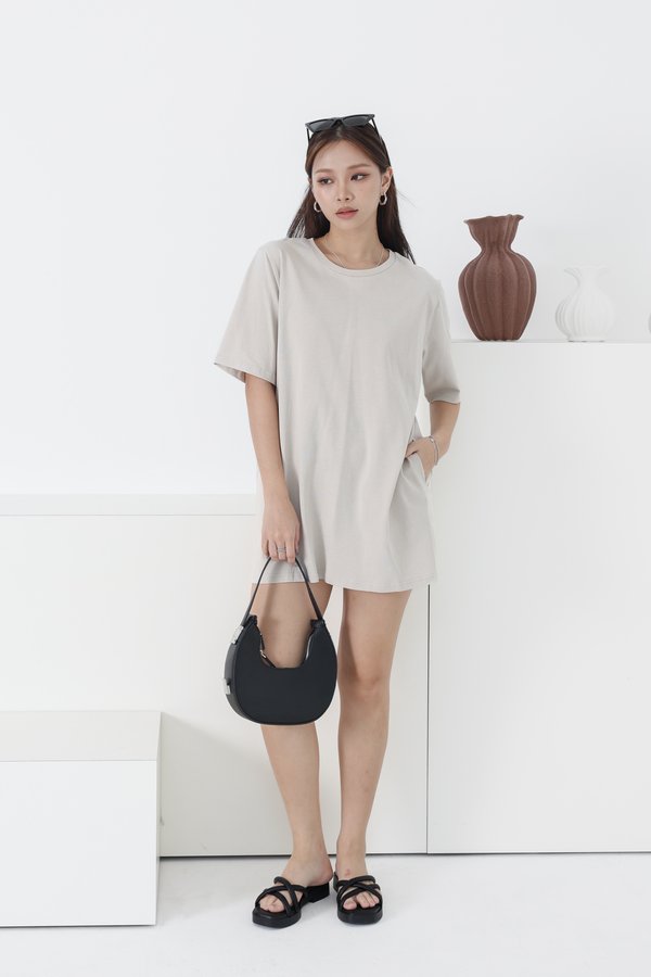 *TPZ* REVERIE TEE DRESS IN IVORY TAUPE (PETITE EDITION) *WITH DETACHABLE SHORTS*