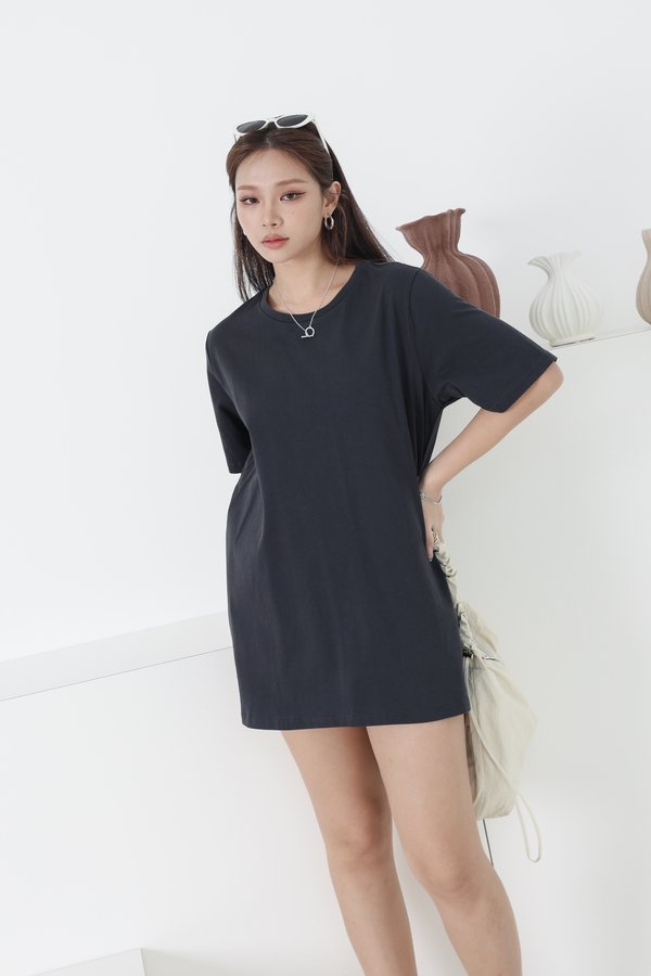 *TPZ* REVERIE TEE DRESS IN GUNMETAL BLUE (PETITE EDITION) *WITH DETACHABLE SHORTS*