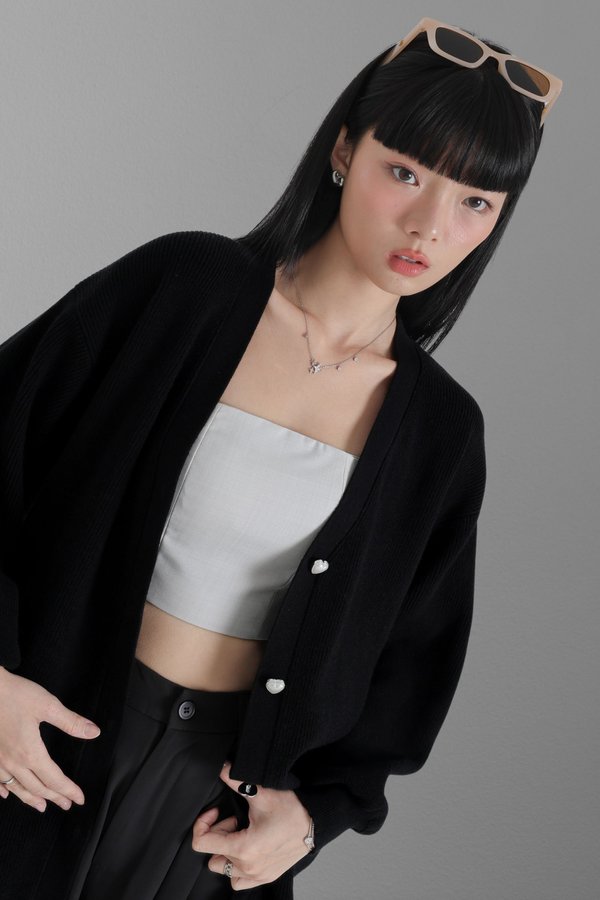 (PRE-ORDER) *TPZ* K-SPECIAL SLUSH OVERSIZED KNIT CARDIGAN 3.0 WITH PEARL HEARTS IN BLACK