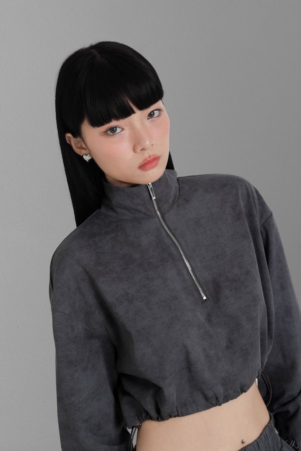 *TPZ* INFINITY PULLOVER TOP IN GRAPHITE GRAY