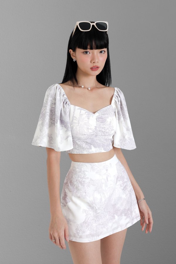 *TPZ* DYNASTY FLUTTER SLEEVES TOP 2.0 IN LILAC TOILE