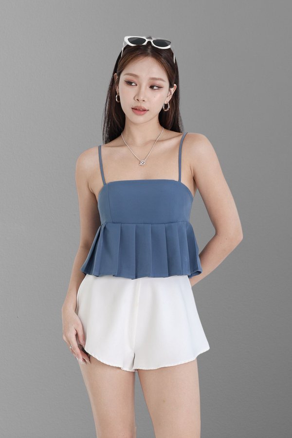 *TPZ* BABY DIORA BABYDOLL PLEATED TOP IN AIR FORCE BLUE