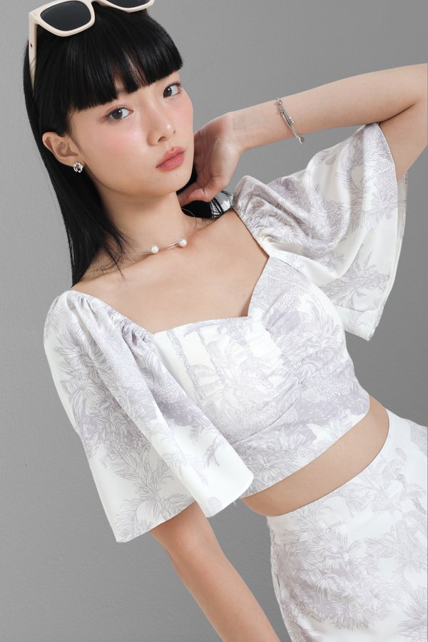 *TPZ* DYNASTY FLUTTER SLEEVES TOP 2.0 IN LILAC TOILE