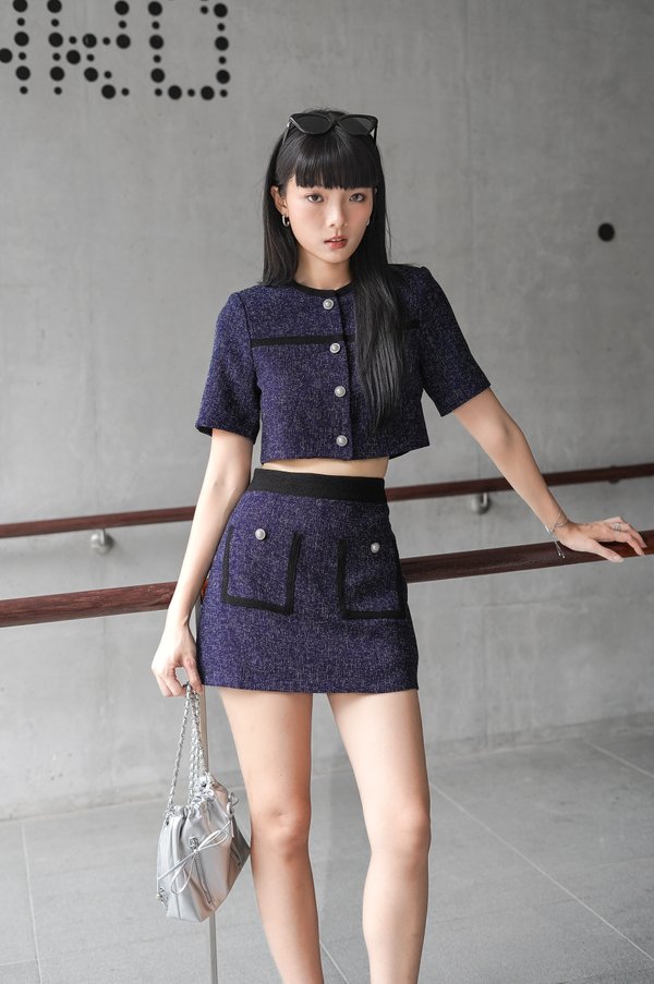 *TPZ* HEIRESS TWEED SKORTS IN MIDNIGHT NAVY WITH BLACK THREADS 