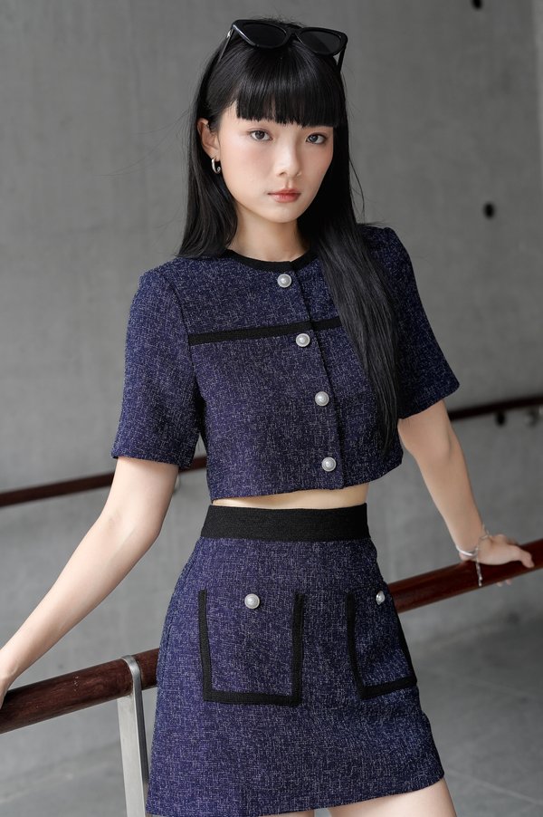 *TPZ* HEIRESS TWEED TOP IN MIDNIGHT NAVY WITH BLACK THREADS 