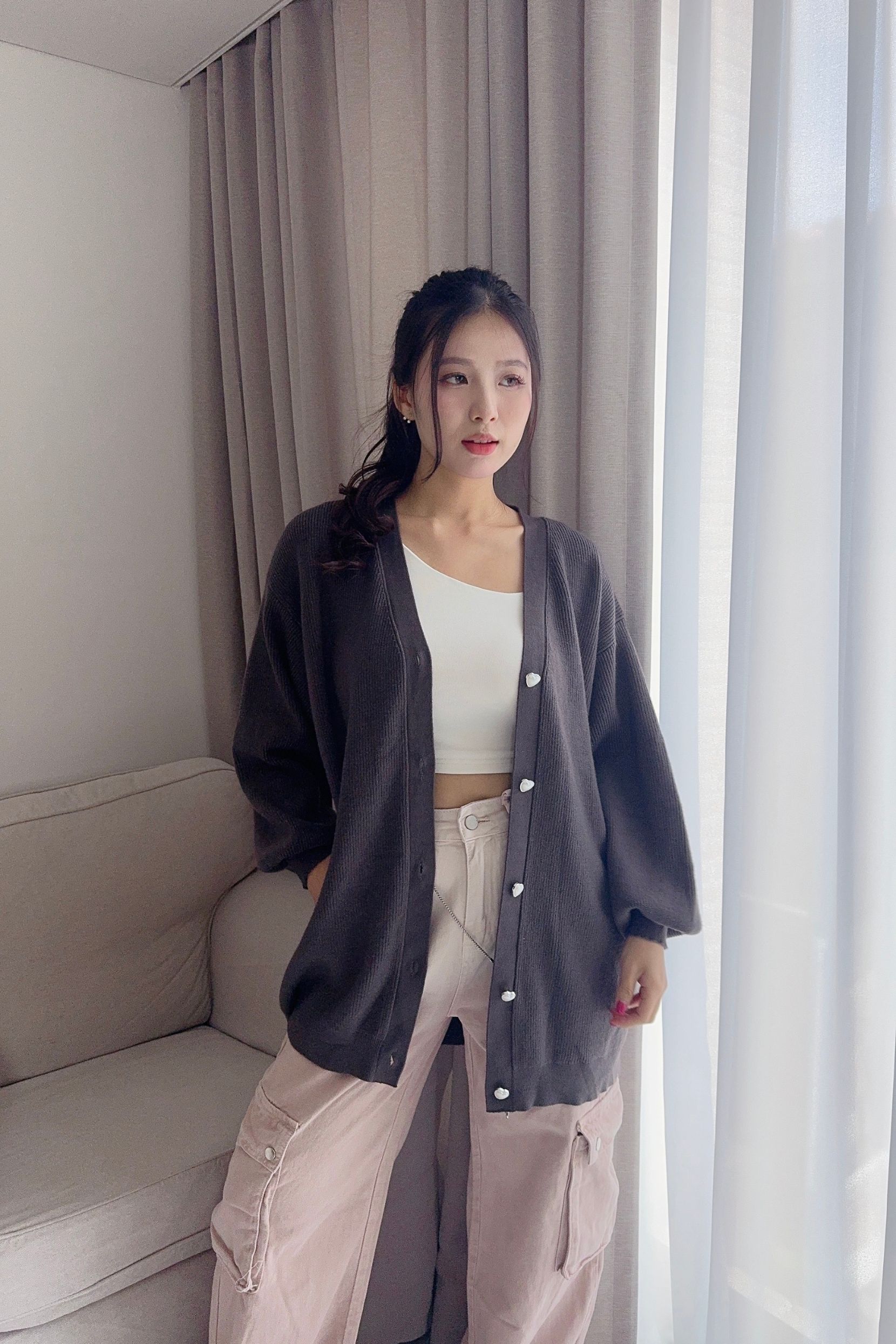TPZ* K-SPECIAL SLUSH OVERSIZED KNIT CARDIGAN 3.0 WITH PEARL HEARTS