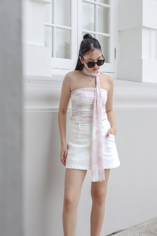 *TPZ LUXE MESH* DIORA MESH TOP WITH SCARF IN SOFT PINK TOILE 