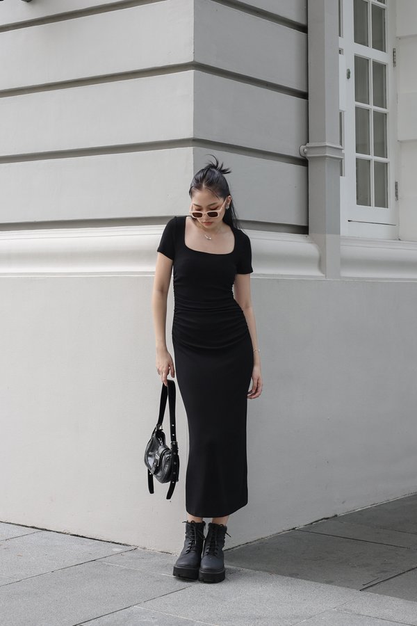 *TPZ* VICTORIA PADDED RUCHED MAXI DRESS IN BLACK