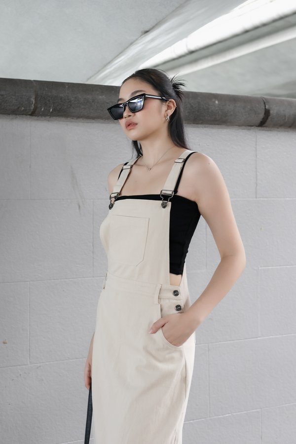 *TPZ* BEYOND DENIM DUNGAREE MAXI IN ECRU