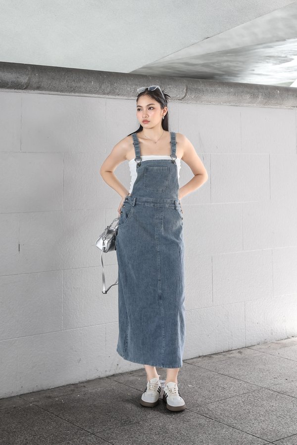 *TPZ* BEYOND DENIM DUNGAREE MAXI IN LIGHT WASH 