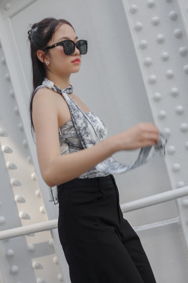 *TPZ LUXE MESH* DIORA MESH TOP WITH SCARF IN BLACK TOILE