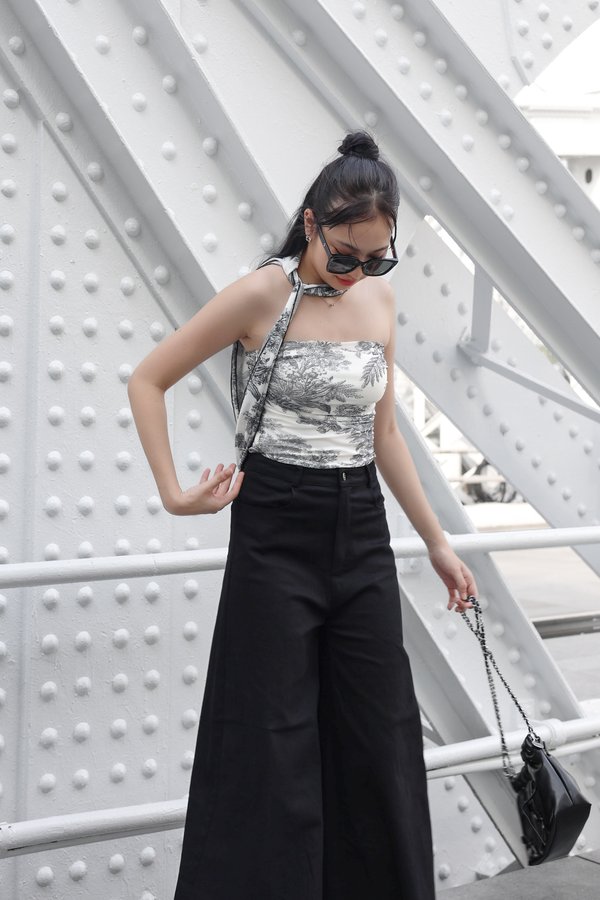 *TPZ LUXE MESH* DIORA MESH TOP WITH SCARF IN BLACK TOILE