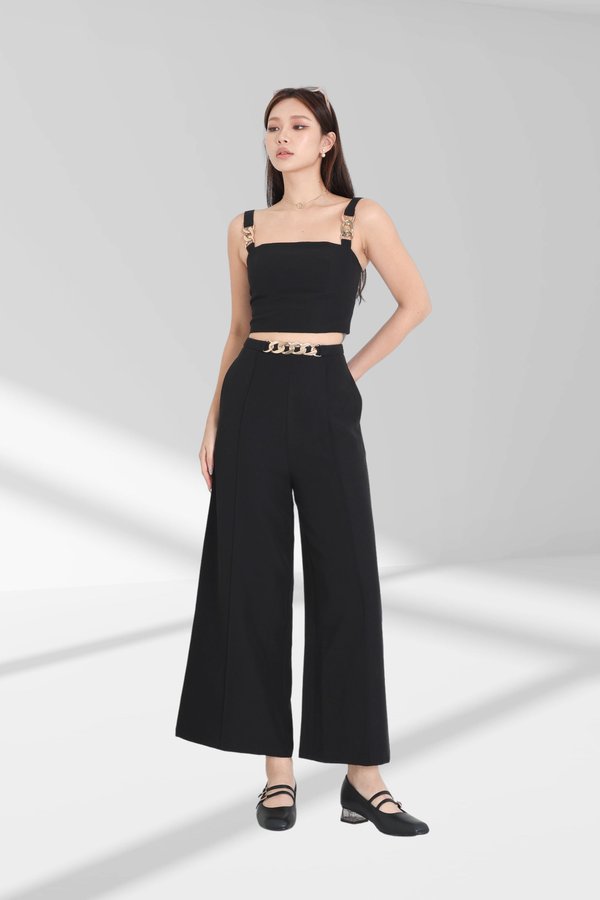 *TPZ* RUNWAY HIGH WAISTED PANTS (REGULAR) IN BLACK WITH CHAMPAGNE GOLD HARDWARE