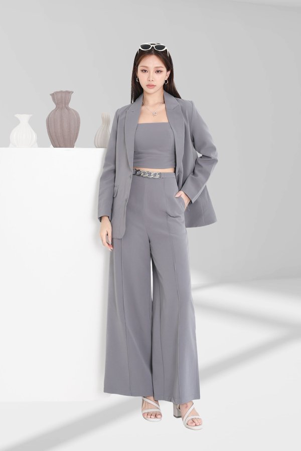 *TPZ* RUNWAY HIGH WAISTED PANTS (REGULAR) IN GREY TAUPE WITH SILVER HARDWARE