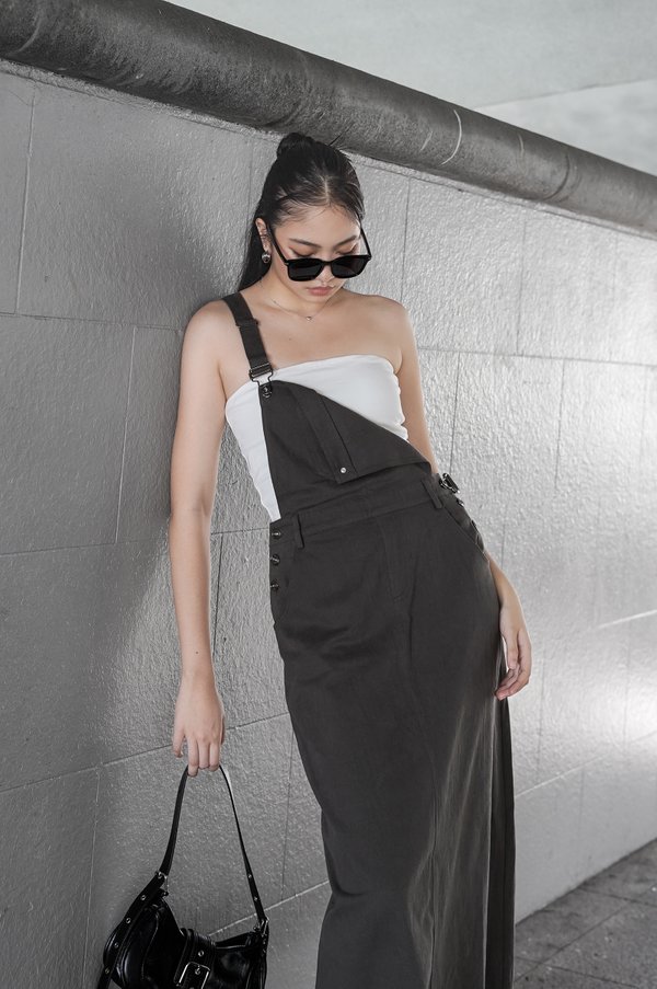 *TPZ* BEYOND DENIM DUNGAREE MAXI IN GUNMETAL OAK