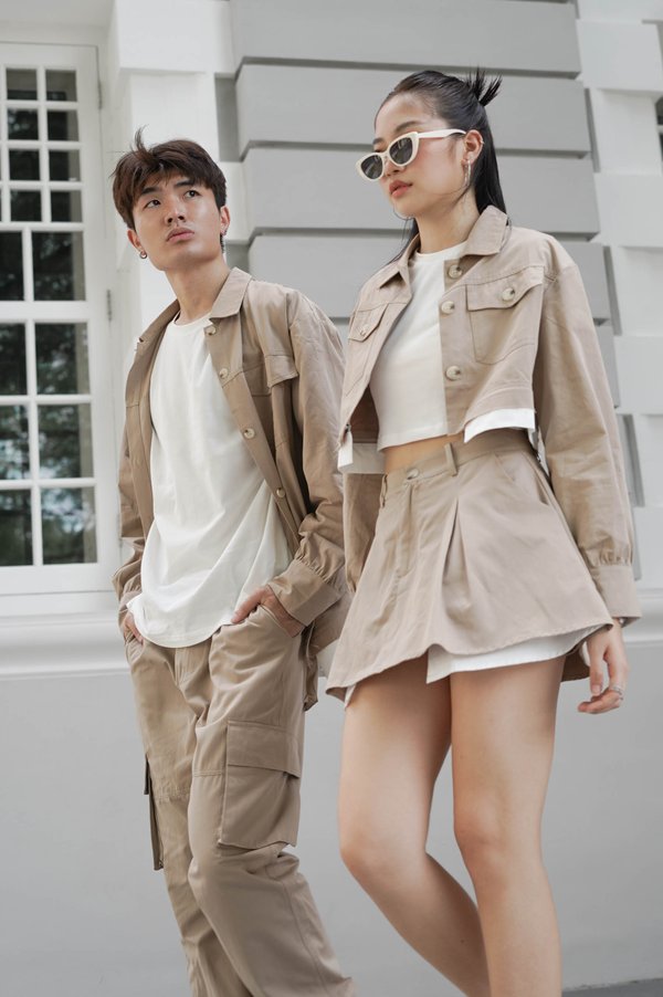 *TPZ* PARALLEL CARGO CROPPED JACKET IN KHAKI BROWN