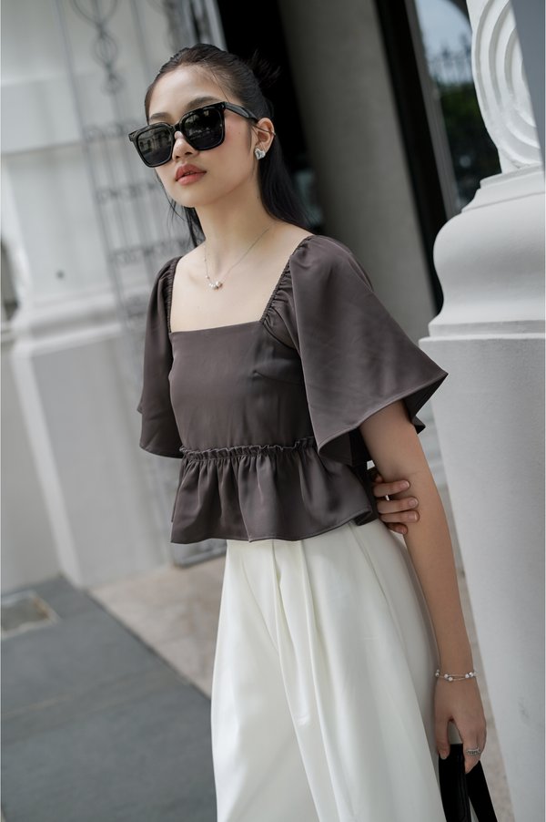 *TPZ* ZAYRA BABYDOLL FLUTTER SLEEVES TOP IN GUNMETAL LAVENDER