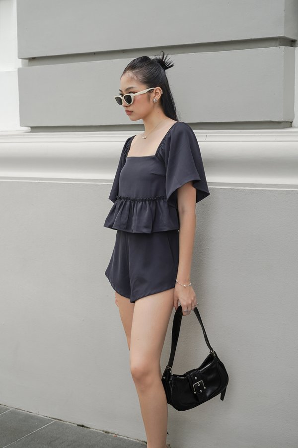 *TPZ* ZAYRA BABYDOLL FLUTTER SLEEVES TOP IN GUNMETAL BLUE