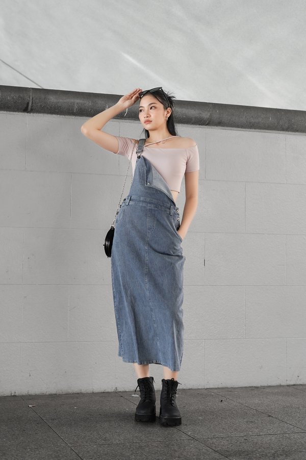 *TPZ* BEYOND DENIM DUNGAREE MAXI IN MID WASH