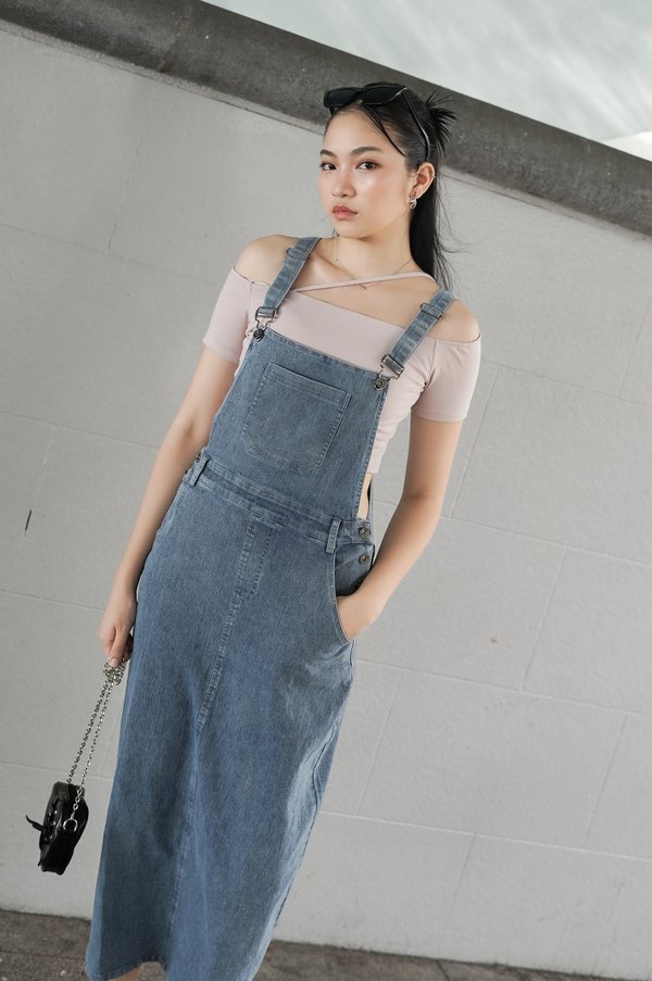 *TPZ* BEYOND DENIM DUNGAREE MAXI IN MID WASH