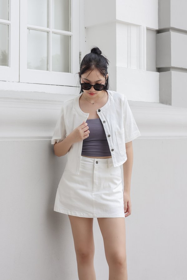 *TPZ* AYUMI CURVED HEM DENIM JACKET/ TOP IN WHITE