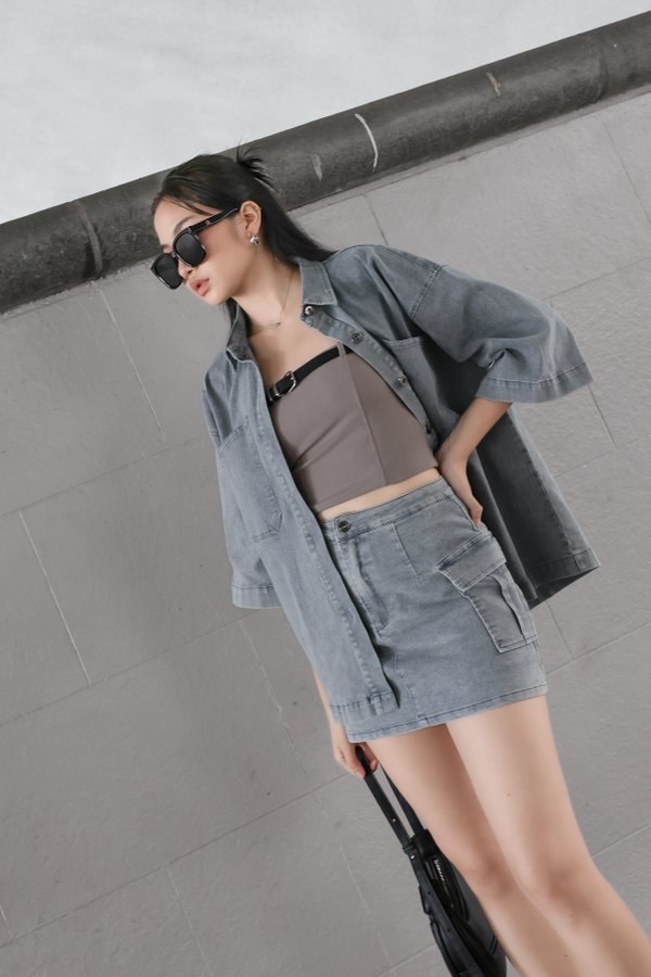 *TPZ* TADASHI DENIM KIMONO JACKET TOP IN LIGHT WASH 