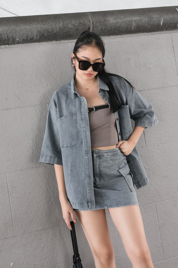 *TPZ* TADASHI DENIM KIMONO JACKET TOP IN LIGHT WASH 