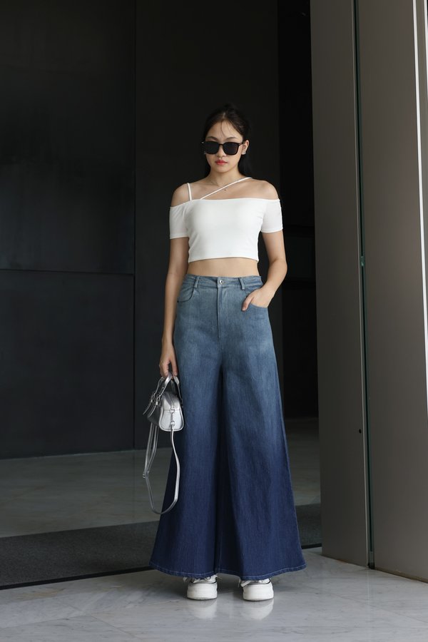 *TPZ* ELEVATED FLARE WIDE-LEG DENIM JEANS (PETITE) IN OMBRE