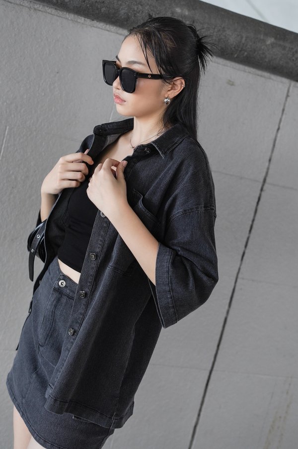 *TPZ* TADASHI DENIM KIMONO JACKET TOP IN BLACK WASH 