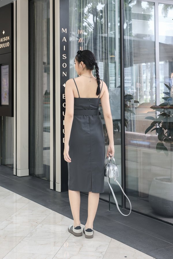 *TPZ* ADVANCE CARGO BELTED MIDI DRESS IN GUNMETAL