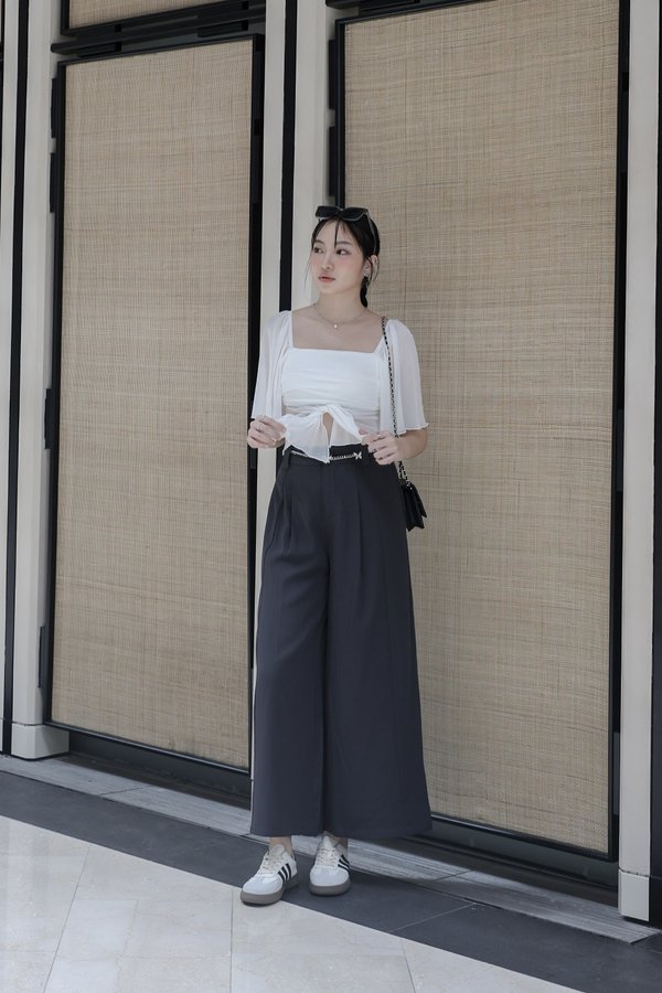 *TPZ* ELEGANTE HIGH WAISTED PANTS *WITH SILVER BUTTERFLY CHAIN BELT* (PETITE) IN GUNMETAL