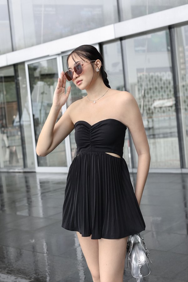 *TPZ* VENNY CUT OUT PLEATED DRESS ROMPER IN BLACK