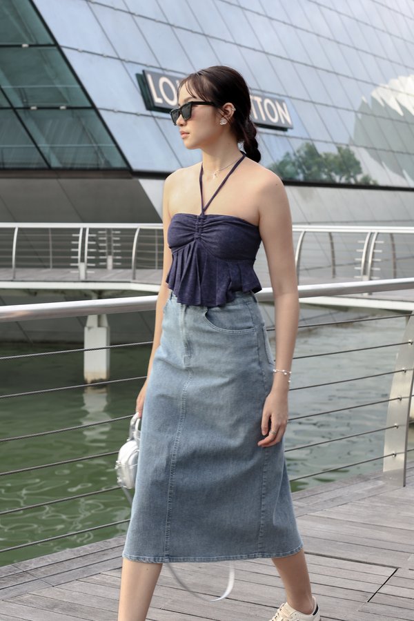 *TPZ* PERFECT 2 WAYS PLEATED TOP IN NAVY ACID WASH