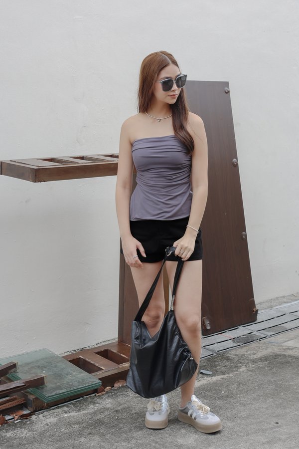 *TPZ* PERFECT BASIC RUCHED SLIT TOP IN GUNMETAL BLUE