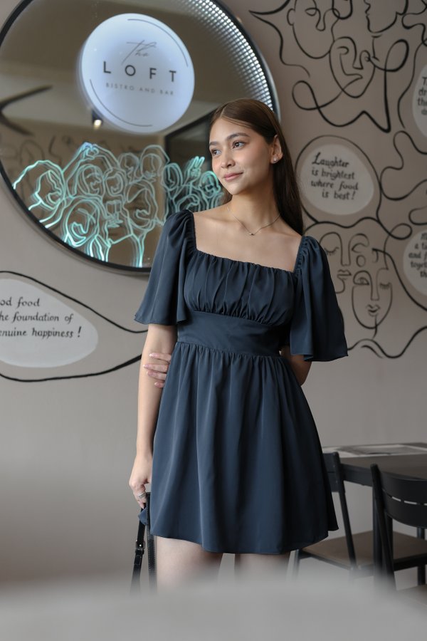 *TPZ* ZOIE FLUTTER SLEEVES DRESS IN MIDNIGHT TEAL