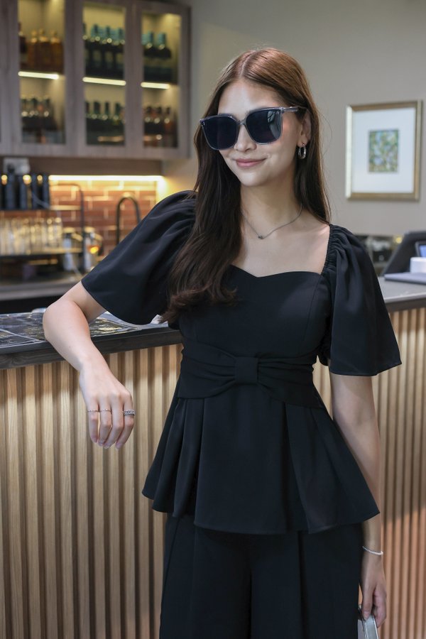 *TPZ* THE BOW PADDED LONGLINE TOP IN BLACK