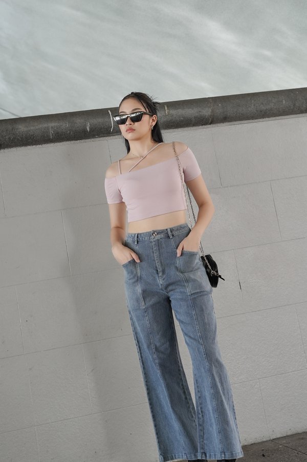 *TPZ* PERFECT OFF SHOULDER PADDED TOP (CROPPED) IN DUSTY PINK