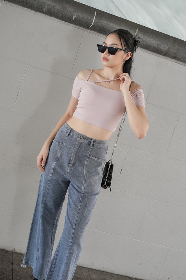 *TPZ* PERFECT OFF SHOULDER PADDED TOP (CROPPED) IN DUSTY PINK