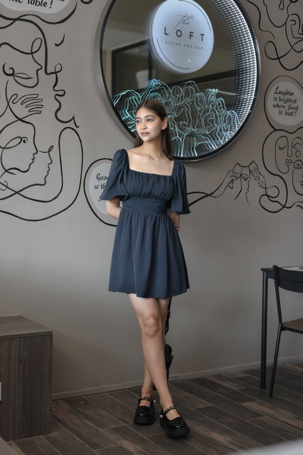 *TPZ* ZOIE FLUTTER SLEEVES DRESS IN MIDNIGHT TEAL