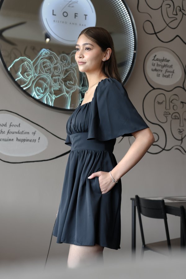 *TPZ* ZOIE FLUTTER SLEEVES DRESS IN MIDNIGHT TEAL