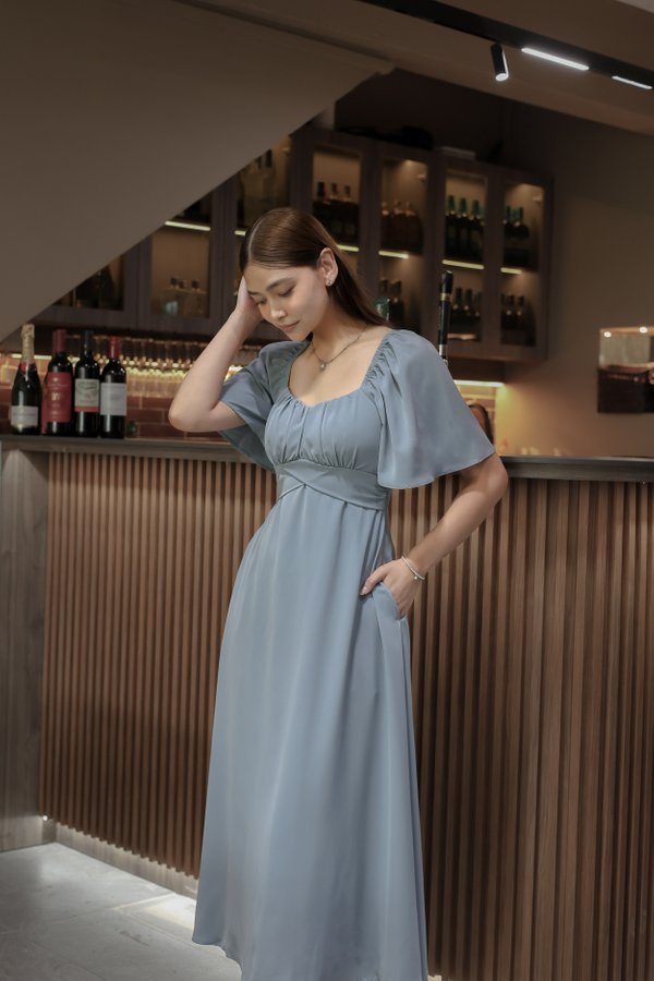 *TPZ* EMPIRE FLUTTER MAXI IN DUSTY BLUE