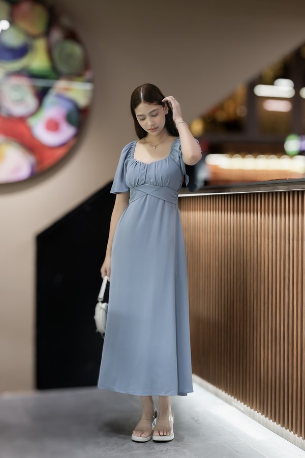 *TPZ* EMPIRE FLUTTER MAXI IN DUSTY BLUE