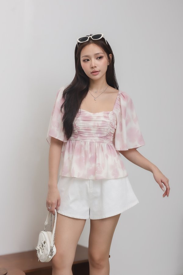 *TPZ* FATE BABYDOLL FLUTTER SLEEVES TOP IN PINK OMBRE FLEUR