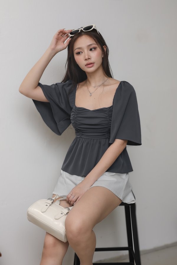 *TPZ* FATE BABYDOLL FLUTTER SLEEVES TOP IN GUNMETAL